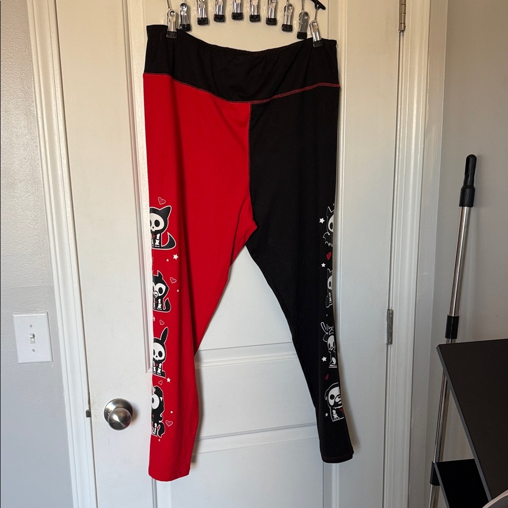 Animal Red and Black Kids Leggings with Skull Design